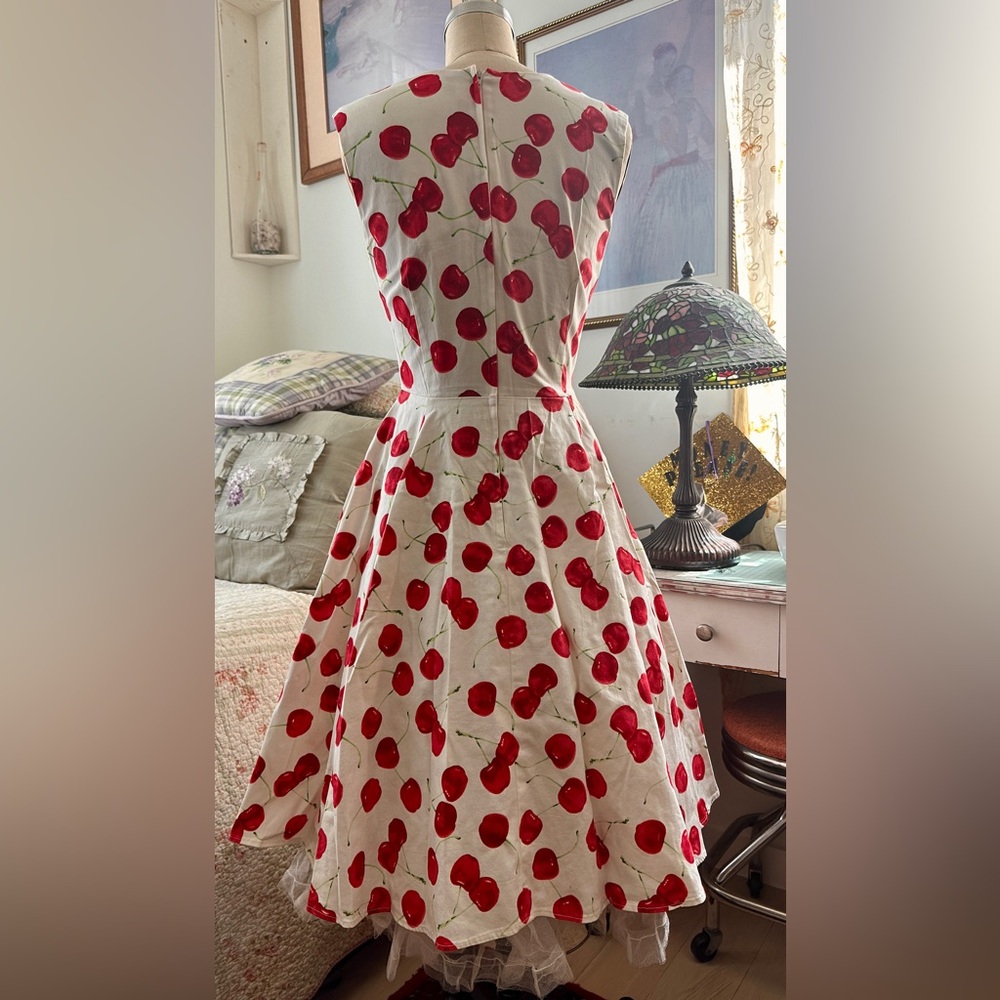 Ixia Cherry Print White Sweetheart Bust Midi Dress- size S - Picture 4 of 8